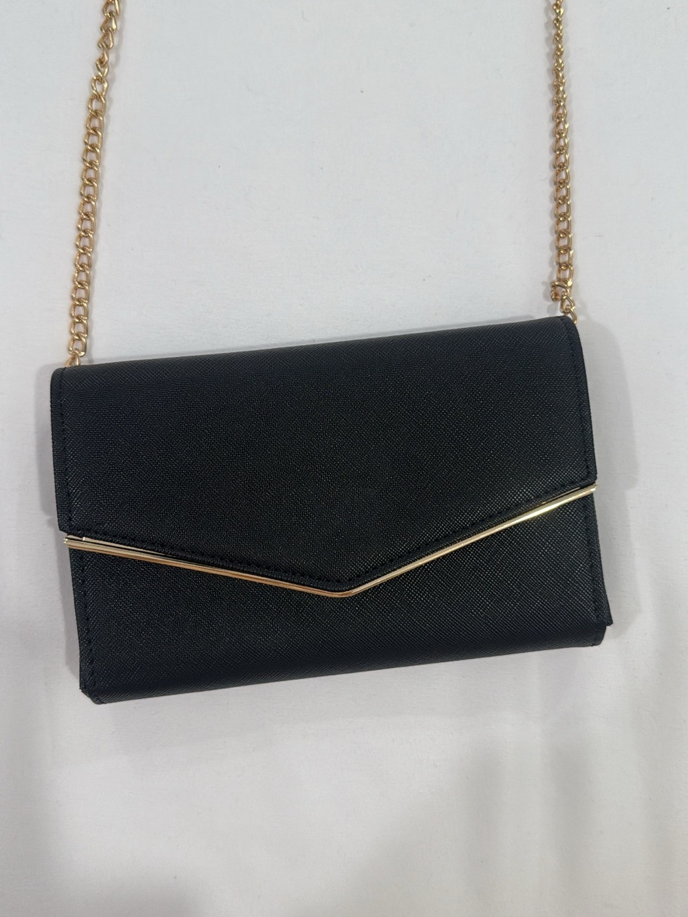 Black Envelope Crossbody Bag with Gold Chain